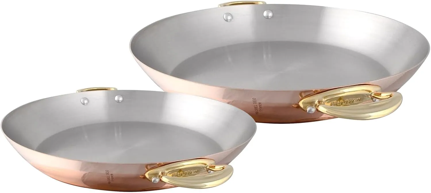 Mauviel M'150B 1.5mm Polished Copper & Stainless Steel 2-Piece Round Pan Set With Brass Handles, Made in France