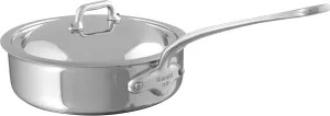 Mauviel M'Cook 5-Ply Polished Stainless Steel Saute Pan With Lid, And Cast Stainless Steel Handle, 3.2-qt, Made In France