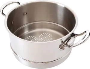 Mauviel M'Cook 5 Ply Polished Stainless Steel Steamer Insert With Cast Stainless Steel Handles, 9.4-in, Made In France
