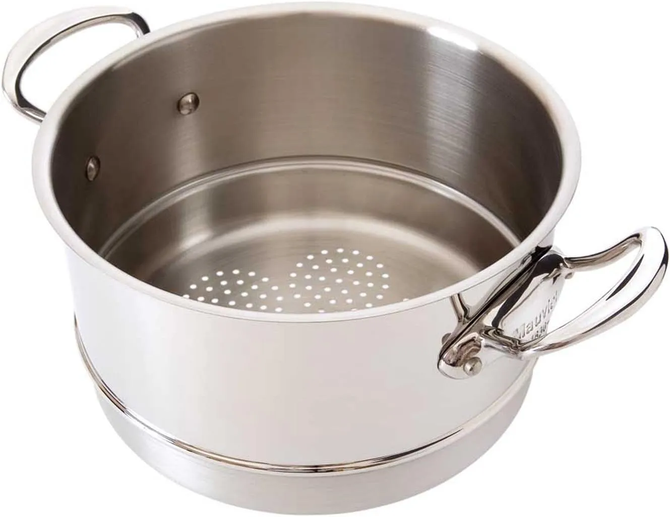Mauviel M'Cook 5 Ply Polished Stainless Steel Steamer Insert With Cast Stainless Steel Handles, 9.4-in, Made In France