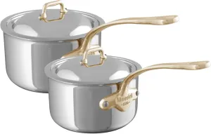 Mauviel M'Cook B 5-Ply Polished Stainless Steel 2-Piece Sauce Pan 2.6-qt and Sauce Pan 3.4-qt Set, Made In France