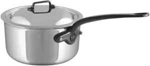 Mauviel M'Cook CI 5-Ply Polished Stainless Steel Sauce Pan With Lid, And Cast Iron Handles, 3.4-qt, Made In France