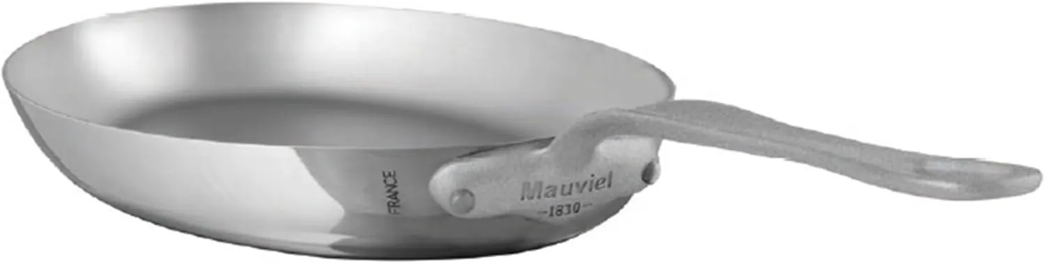 Mauviel M'Cook SB 5-Ply Polished Stainless Steel Oval Frying Pan With Brushed Cast Stainless Steel Handle, 13.5 x 9.1-in, Made In France