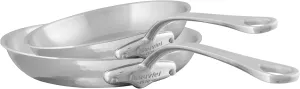 Mauviel M'Elite 5-Ply Hammered Polished Stainless Steel 2-Piece Frying Pan Set With Cast Stainless Steel Handles, Made In France
