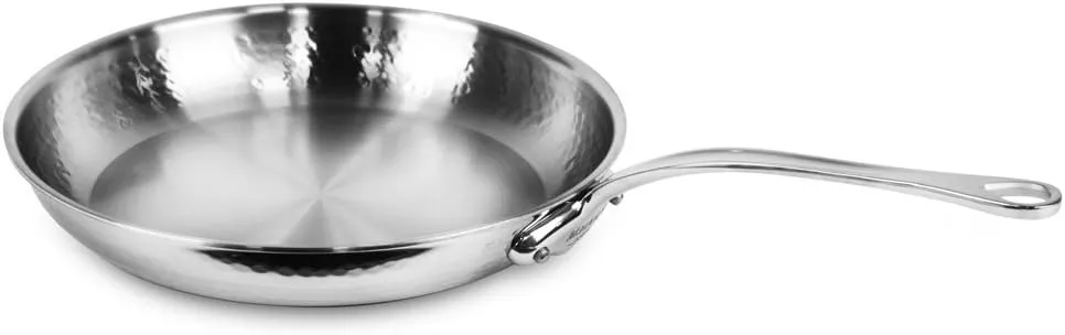 Mauviel M'Elite 5-Ply Hammered Polished Stainless Steel Frying Pan With Cast Stainless Steel Handle, 11.8-in Made In France