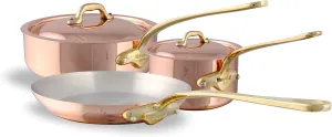 Mauviel M'Heritage 150 B 1.5mm Polished Copper & Stainless Steel 5-Piece Cookware Set With Brass Handles, Made In France