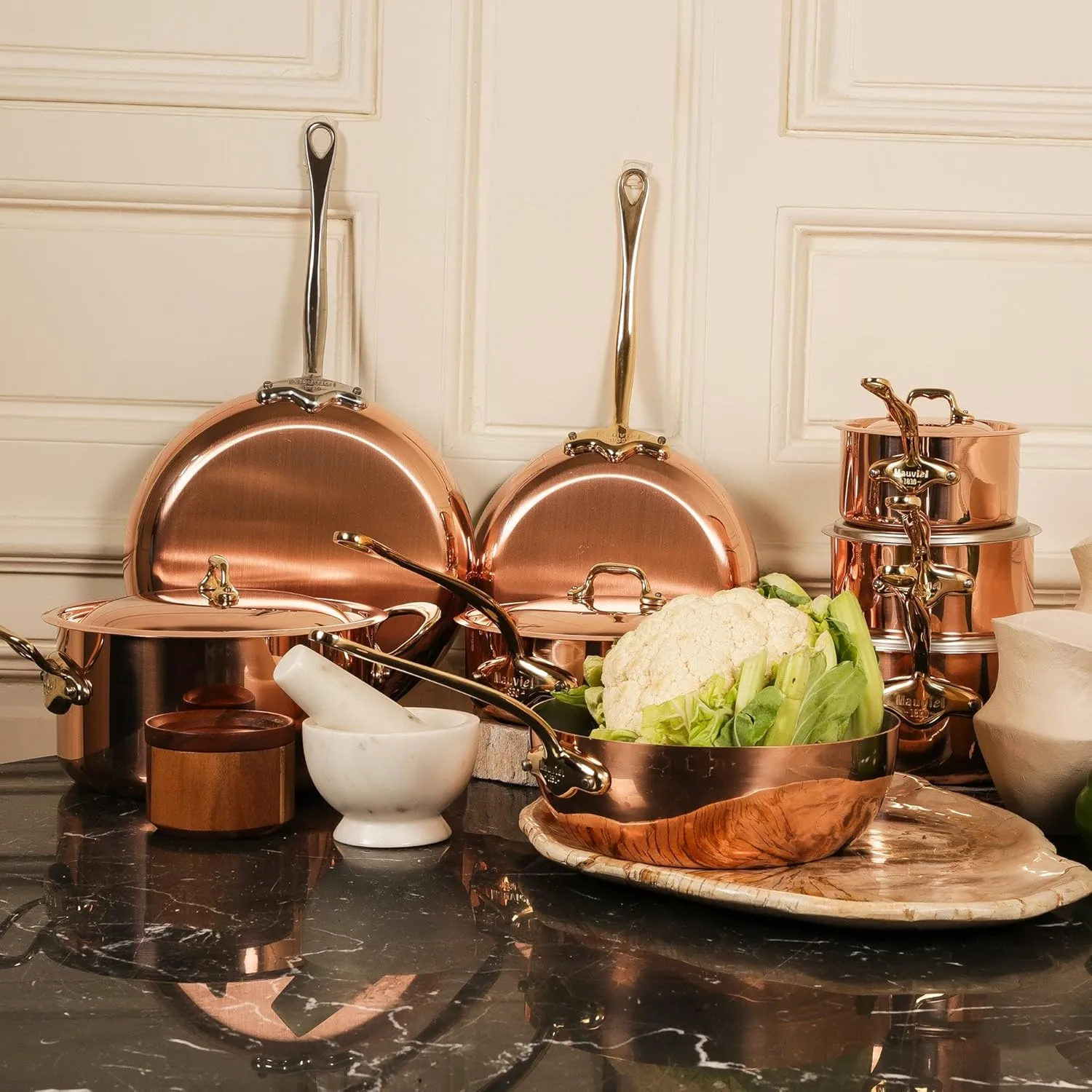 Mauviel M'Heritage 150 B 1.5mm Polished Copper & Stainless Steel Frying Pan With Brass Handles, 7.9-in, Made in France