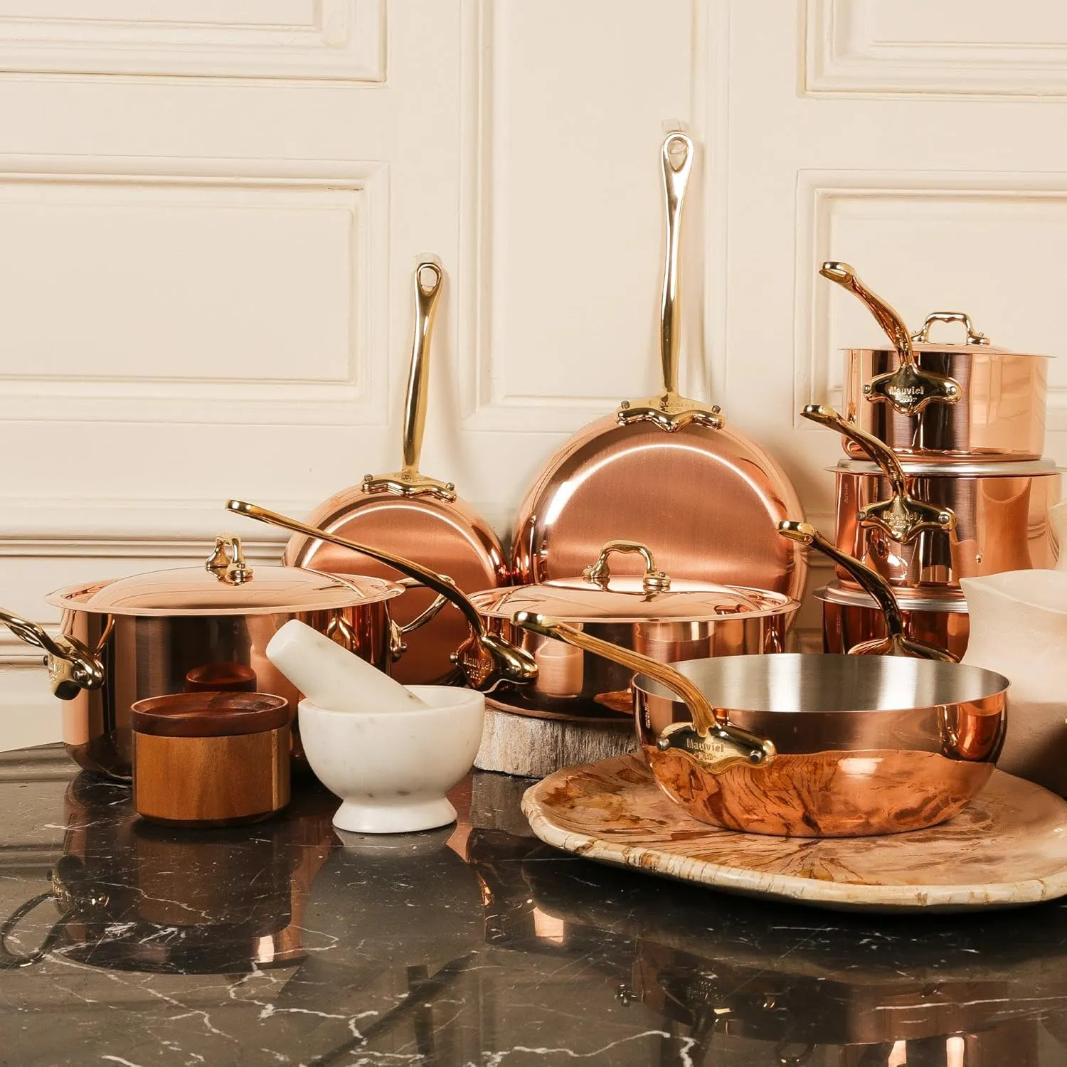 Mauviel M'Heritage 150 B 1.5mm Polished Copper & Stainless Steel Frying Pan With Brass Handles, 7.9-in, Made in France