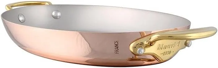 Mauviel M'Heritage 150 B 1.5mm Polished Copper & Stainless Steel Oval Pan With Brass Handles, 9.8-in, Made in France
