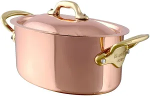 Mauviel M'Heritage 150 B 1.5mm Polished Copper & Stainless Steel Oval Stewpan With Lid, And Brass Handles, 7.2-qt, Made in France
