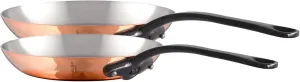 Mauviel M'Heritage 150 CI 1.5mm Polished Copper & Stainless Steel 2-Piece Frying Pan Set, And Cast Iron Handles, Made in France