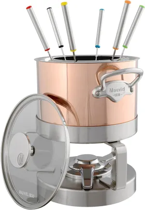 Mauviel M'Heritage 150 S Copper Fondue Set with Stainless Steel Base, 3.4-Qt, Made in France