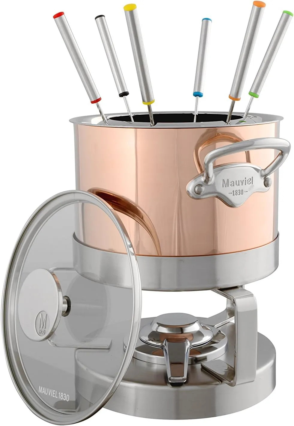 Mauviel M'Heritage 150 S Copper Fondue Set with Stainless Steel Base, 3.4-Qt, Made in France