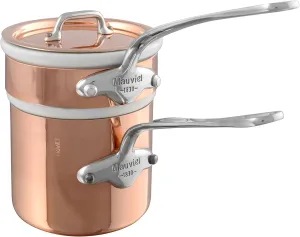 Mauviel M'Heritage 150 S Copper Tinned Bain Marie With Lid, And Cast Stainless Steel Handle, 0.9-qt, Made in France