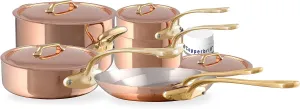 Mauviel M'Heritage 200 B 2mm Polished Copper & Stainless Steel 11-Piece Cookware Set With Brass Handles, Made In France