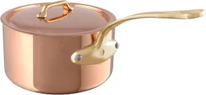 Mauviel M'Heritage 200 B 2mm Polished Copper & Stainless Steel Sauce Pan With Lid, And Brass Handles, 1.2-qt, Made in France