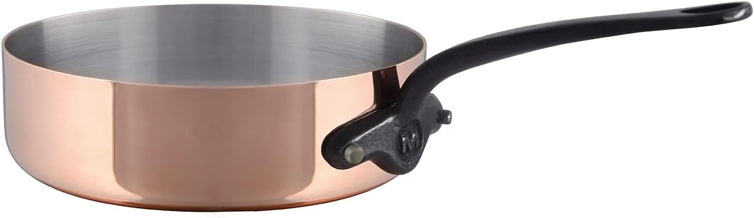 Mauviel M'Heritage M200CI 2mm Polished Copper & Stainless Steel Saute Pan With Cast Iron Handle, 1.9-qt, Made in France