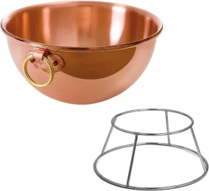 Mauviel M'Passion Copper Egg White Beating Bowl With Ring And Stainless Steel Support Stand, 5-Qt, Made in France