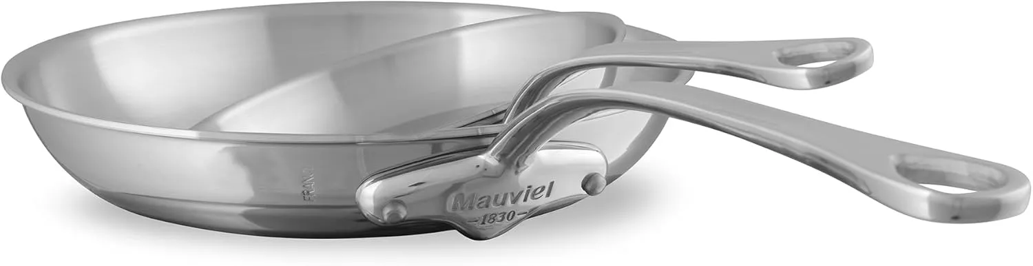 Mauviel M'Urban 4 Tri-Ply Polished Stainless Steel 2-Piece Frying Pan Set With Cast Stainless Steel Handles, Made In France