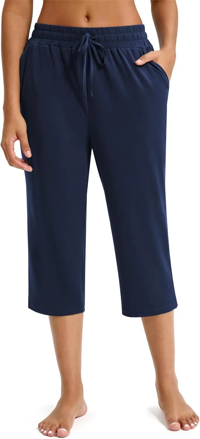 Maxbee Capri Pants for Women Drawstring Workout Sweatpants Comfy Lounge Elastic Waist Yoga Pants