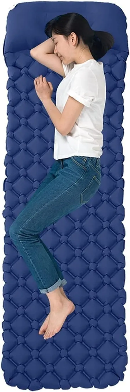 MDybf Air Mattress Tent Inflatable Outdoor Camping Moisture-Proof Sleeping Mat W/Bag Camping Portable (Color : Navy Blue)