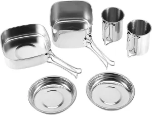 MDybf Camping Cooking Set, 6Pcs Portable Stainless Steel Cookware Set, Non Stick Camping Pans and Pots,Camping Picnic Outdoor Pan Pot Plate Cup for 2-3 People Camping Hiking Backpacking Travel
