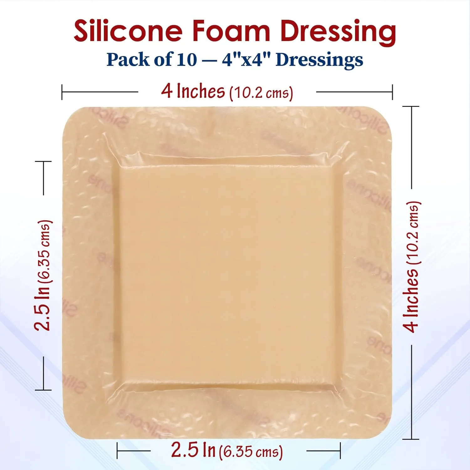 MEDca Silicone Foam Dressing w/Adhesive Border 4"x4" (Pack of 10) Waterproof Silicone Bandages for Wounds, Highly-Absorbent Wound Dressing Bandage Care for Bed Sore Bandages, Pressure Sores, Ulcers