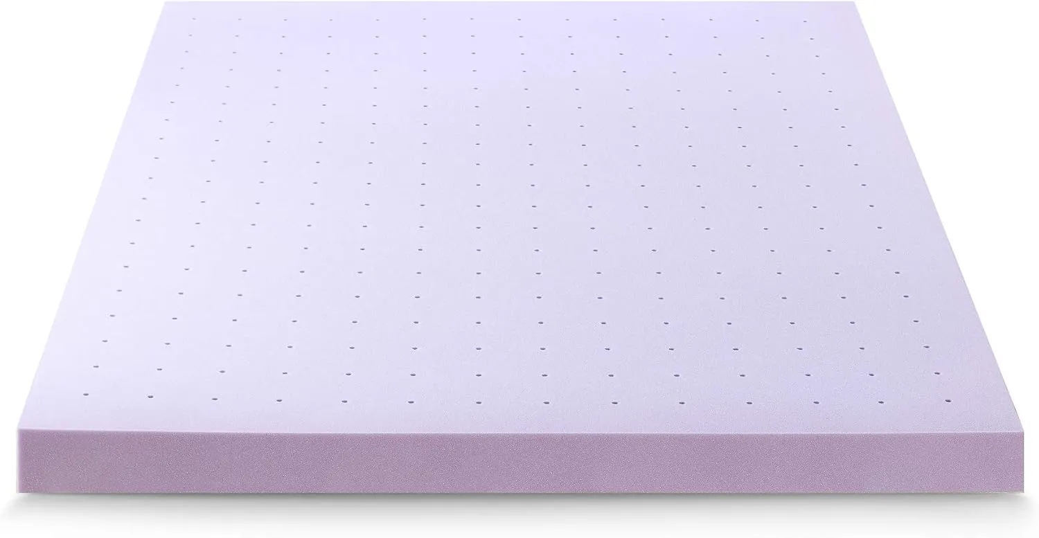 Mellow 4 Inch Ventilated Memory Foam Mattress Topper, Soothing Lavender Infusion, CertiPUR-US Certified, Queen