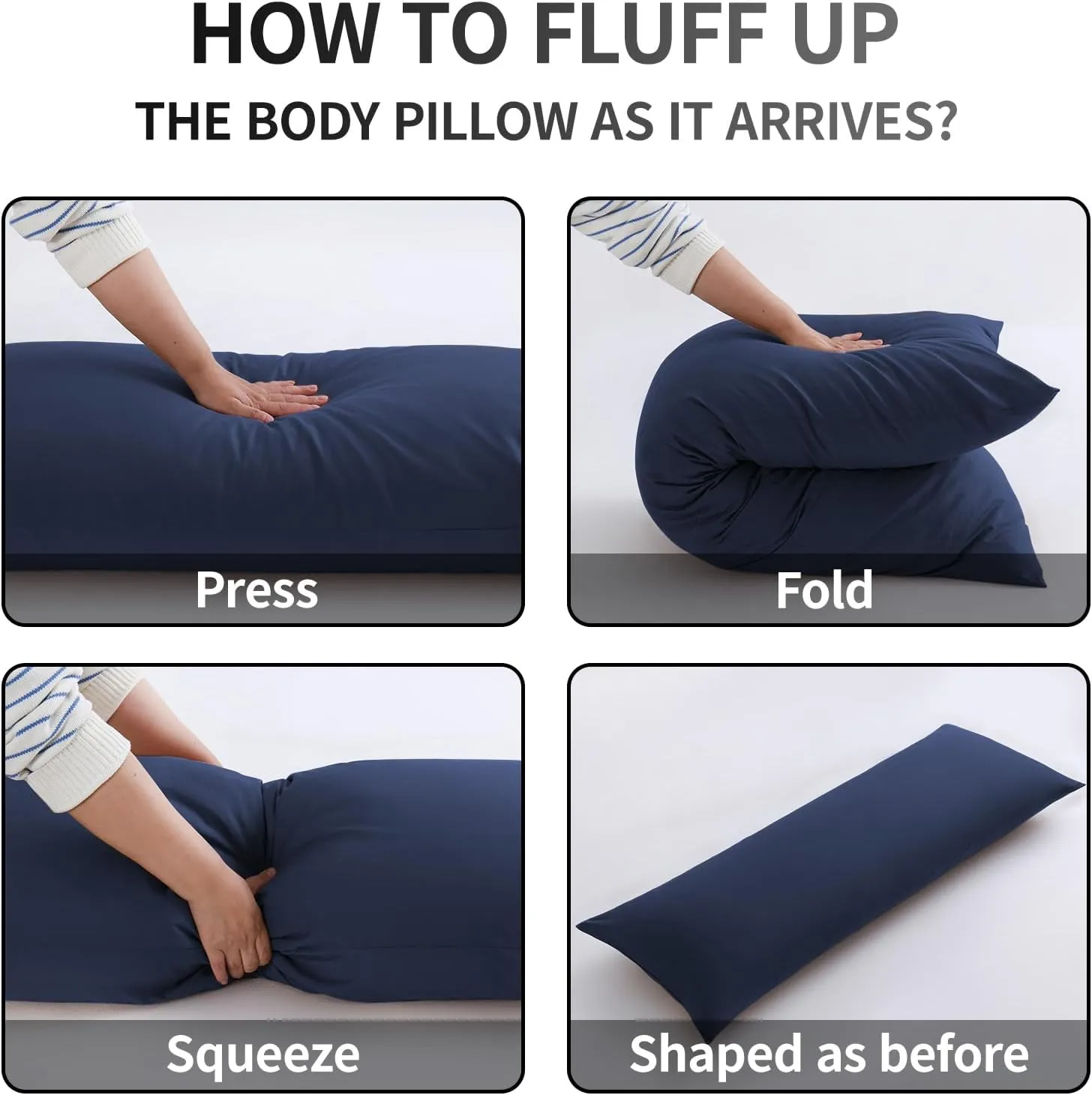 Memory Foam Body Pillow with Removable 100% Cotton Cover, Full Body Pillows for Adults, Large Long Bed Pillow for Sleeping, Firm & Supportive (20x54 inch, Navy Blue)