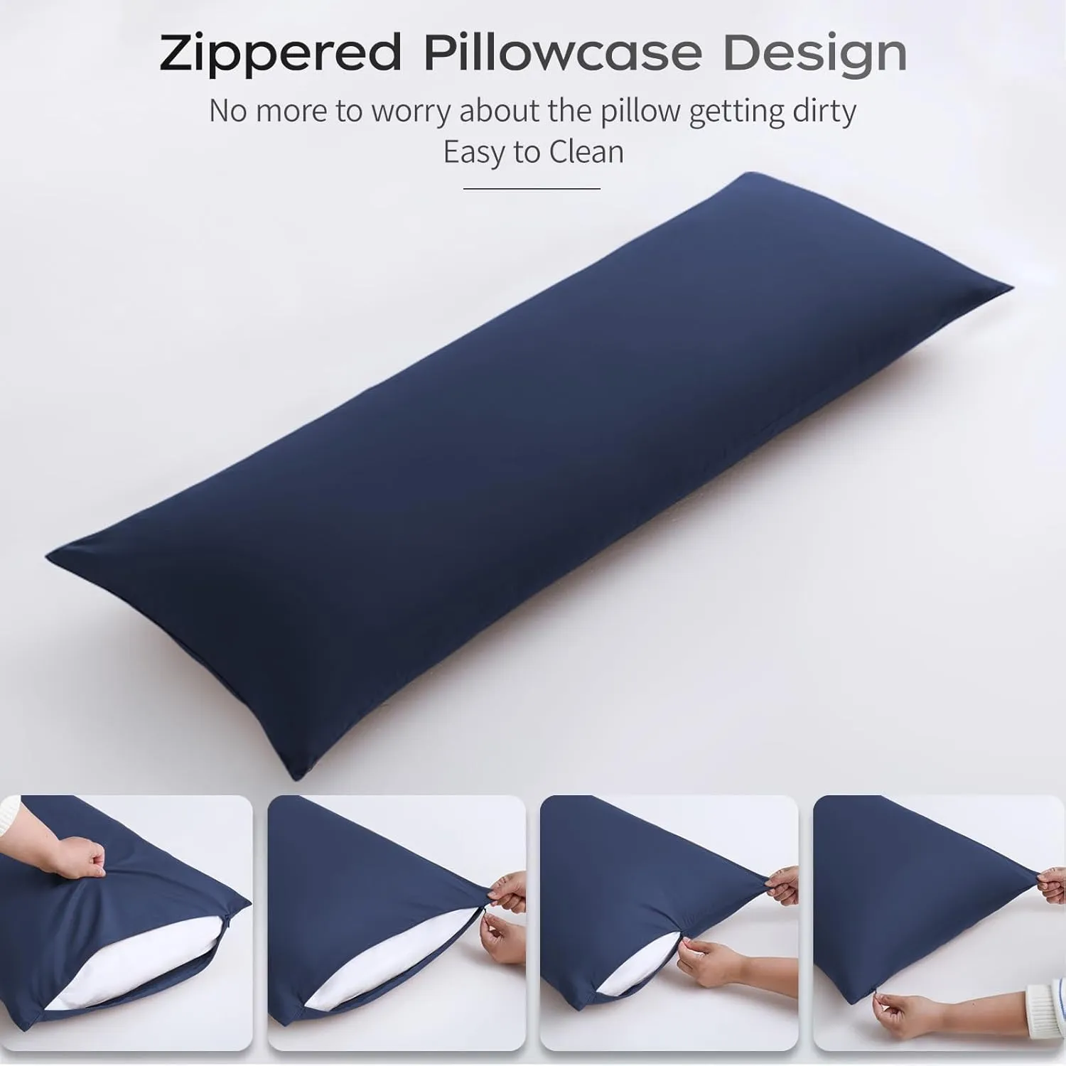 Memory Foam Body Pillow with Removable 100% Cotton Cover, Full Body Pillows for Adults, Large Long Bed Pillow for Sleeping, Firm & Supportive (20x54 inch, Navy Blue)