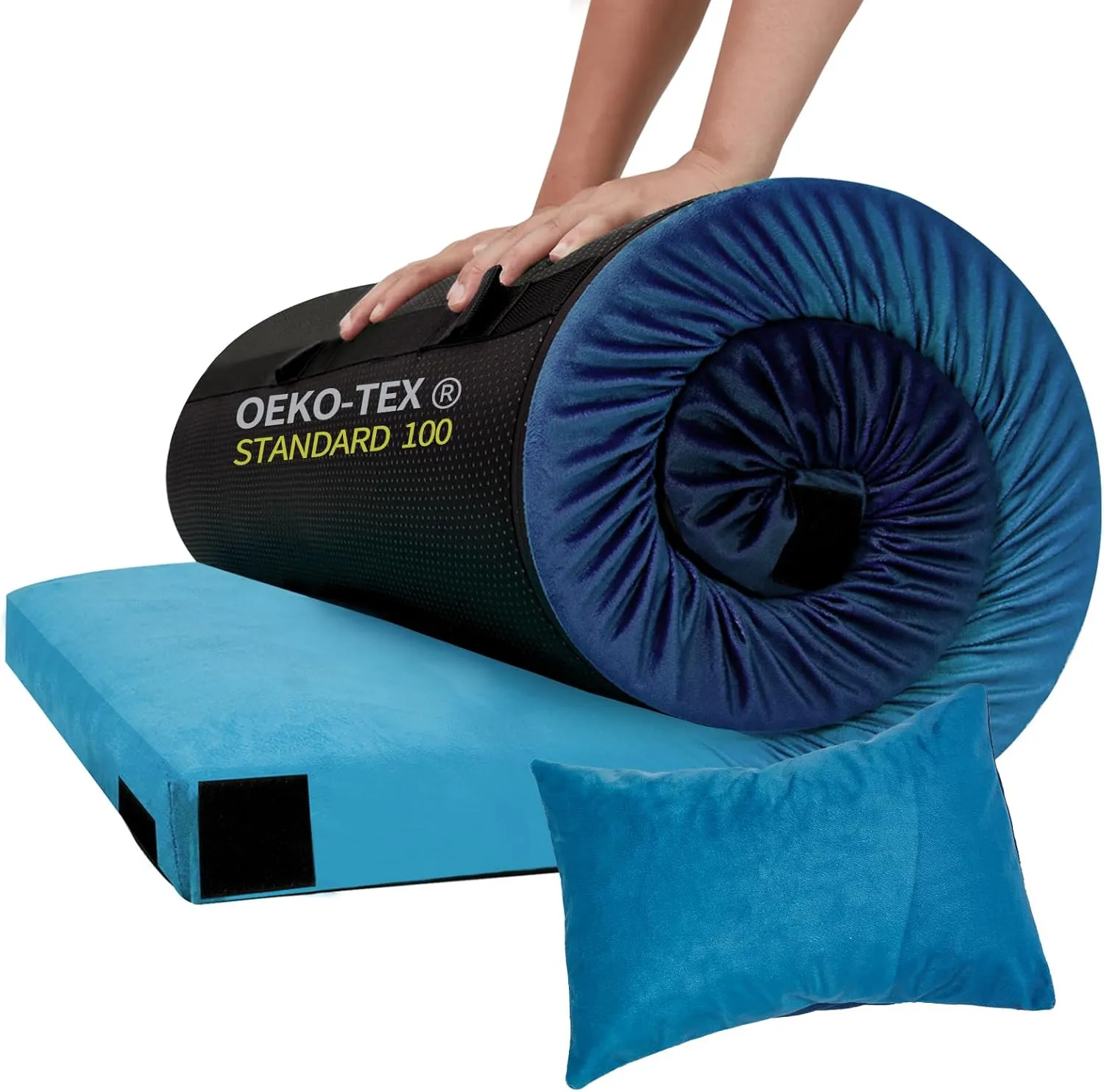 Memory Foam Camping Mattress, Comfortable Memory Foam Camping Pad with Pillow and Travel Bag, Portable, Foldable for Hiking & Travel,Blue 75 * 38 * 3