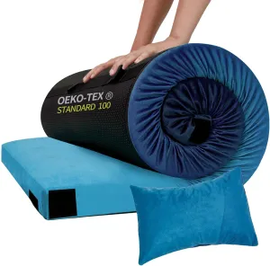 Memory Foam Camping Mattress, Comfortable Memory Foam Camping Pad with Pillow and Travel Bag, Portable, Foldable for Hiking & Travel,Blue 75 * 38 * 3