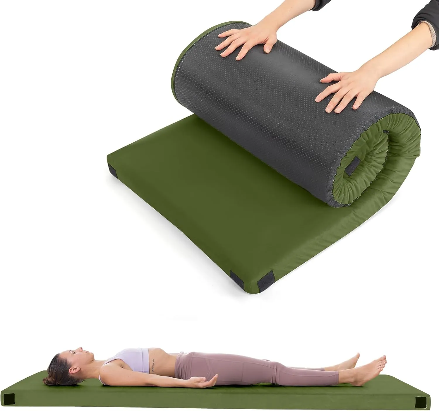 Memory Foam Camping Mattress Pad, Non-Slip Bottom Sleeping Mat, Portable Roll Up Mattress for Adults, Camping Bed Pads for Sleepover, Car Bed with Travel Bag,Gray