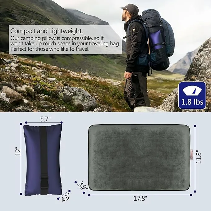 Memory Foam Camping Pillow -Compact Firm Supportive Compressible Travel Pillow, Contoured Support, Breathable Cover, Lightweight Easy-to-Carry for Backpacking, Airplane,Car