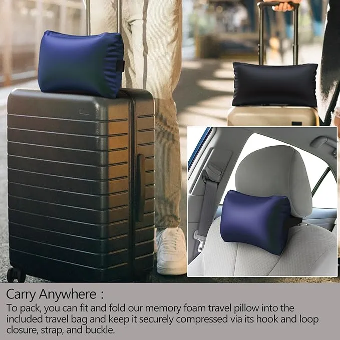 Memory Foam Camping Pillow -Compact Firm Supportive Compressible Travel Pillow, Contoured Support, Breathable Cover, Lightweight Easy-to-Carry for Backpacking, Airplane,Car