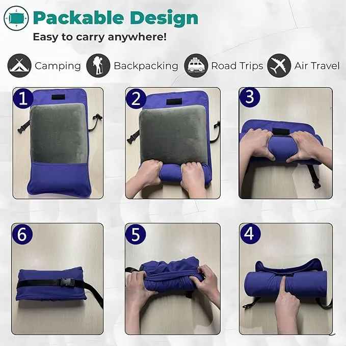 Memory Foam Camping Pillow -Compact Firm Supportive Compressible Travel Pillow, Contoured Support, Breathable Cover, Lightweight Easy-to-Carry for Backpacking, Airplane,Car