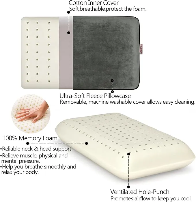 Memory Foam Camping Pillow -Compact Firm Supportive Compressible Travel Pillow, Contoured Support, Breathable Cover, Lightweight Easy-to-Carry for Backpacking, Airplane,Car