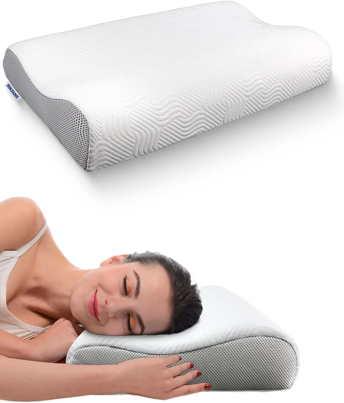Memory Foam Contour Pillow for Bed Sleeping, Ergonomic Cervical Pillow for Neck and Shoulder Pain Relief, Orthopedic Neck Support Pillow for Side Back Stomach Sleepers - Queen Size