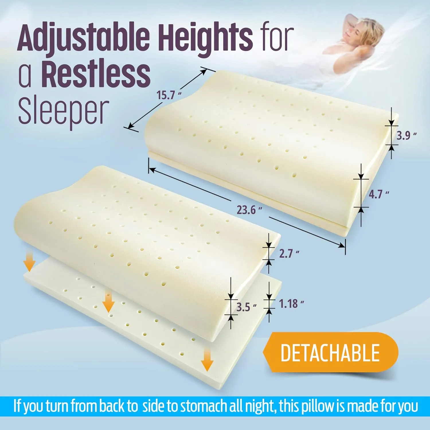 Memory Foam Contour Pillow for Side Sleepers - Adjustable, Ergonomic Design for Enhanced Neck Support - with Machine Washable Cover
