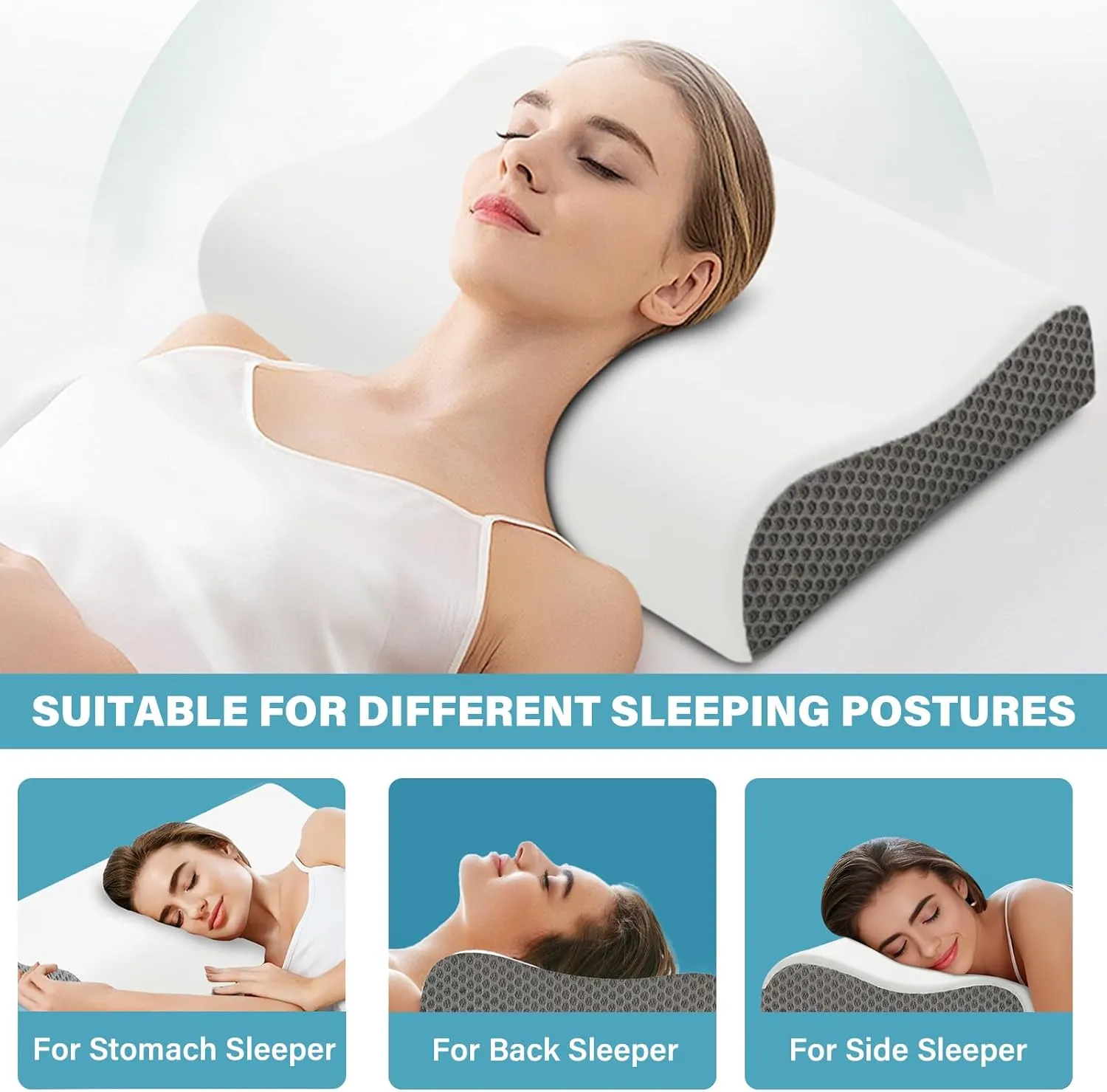 Memory Foam Cooling Bed Pillows for Sleeping, Ergonomic Cervical Pillow for Neck and Shoulder Pain Relief, Adjustable Cold Pillow with Pillowcase,Grey