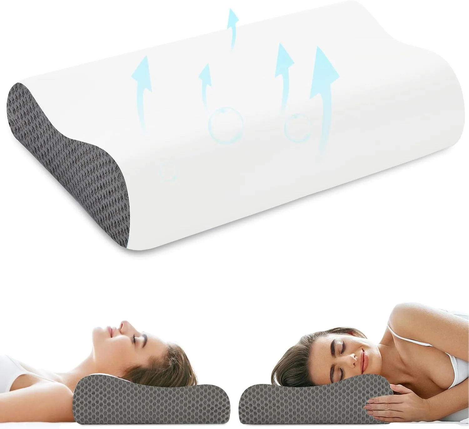 Memory Foam Cooling Bed Pillows for Sleeping, Ergonomic Cervical Pillow for Neck and Shoulder Pain Relief, Adjustable Cold Pillow with Pillowcase,Grey