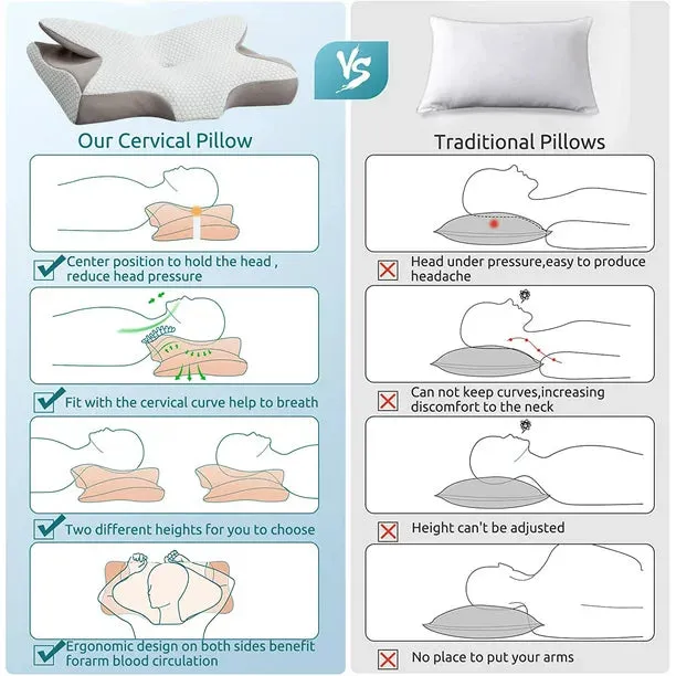 Memory Foam Pillow, Cervical Pillow for Neck Pain Relief, Ergonomic Orthopedic Neck Support Pillow for Side, Back and Stomach Sleepers with Breathable Washable Graphene Pillow Cover, White