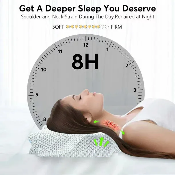 Memory Foam Pillow, Cervical Pillow for Neck Pain Relief, Ergonomic Orthopedic Neck Support Pillow for Side, Back and Stomach Sleepers with Breathable Washable Graphene Pillow Cover, White