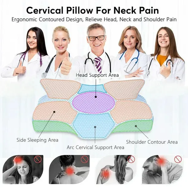 Memory Foam Pillow, Cervical Pillow for Neck Pain Relief, Ergonomic Orthopedic Neck Support Pillow for Side, Back and Stomach Sleepers with Breathable Washable Graphene Pillow Cover, White