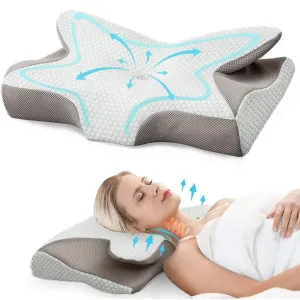 Memory Foam Pillow, Cervical Pillow for Neck Pain Relief, Ergonomic Orthopedic Neck Support Pillow for Side, Back and Stomach Sleepers with Breathable Washable Graphene Pillow Cover, White