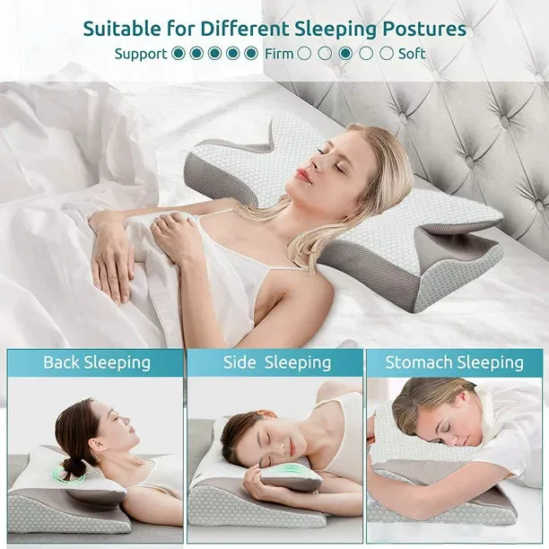 Memory Foam Pillow, Cervical Pillow for Neck Pain Relief, Ergonomic Orthopedic Neck Support Pillow for Side, Back and Stomach Sleepers with Breathable Washable Graphene Pillow Cover, White