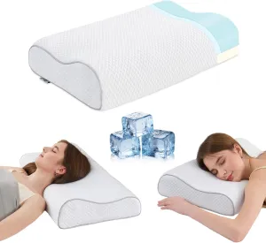 Memory Foam Pillows Cervical Pillow for Neck Pain Relief, Ergonomic Pillow for Shoulder Pain relief, Orthopedic Contour Pillow for side sleepers, Back and Stomach Sleeper with Cooling Pillowcase