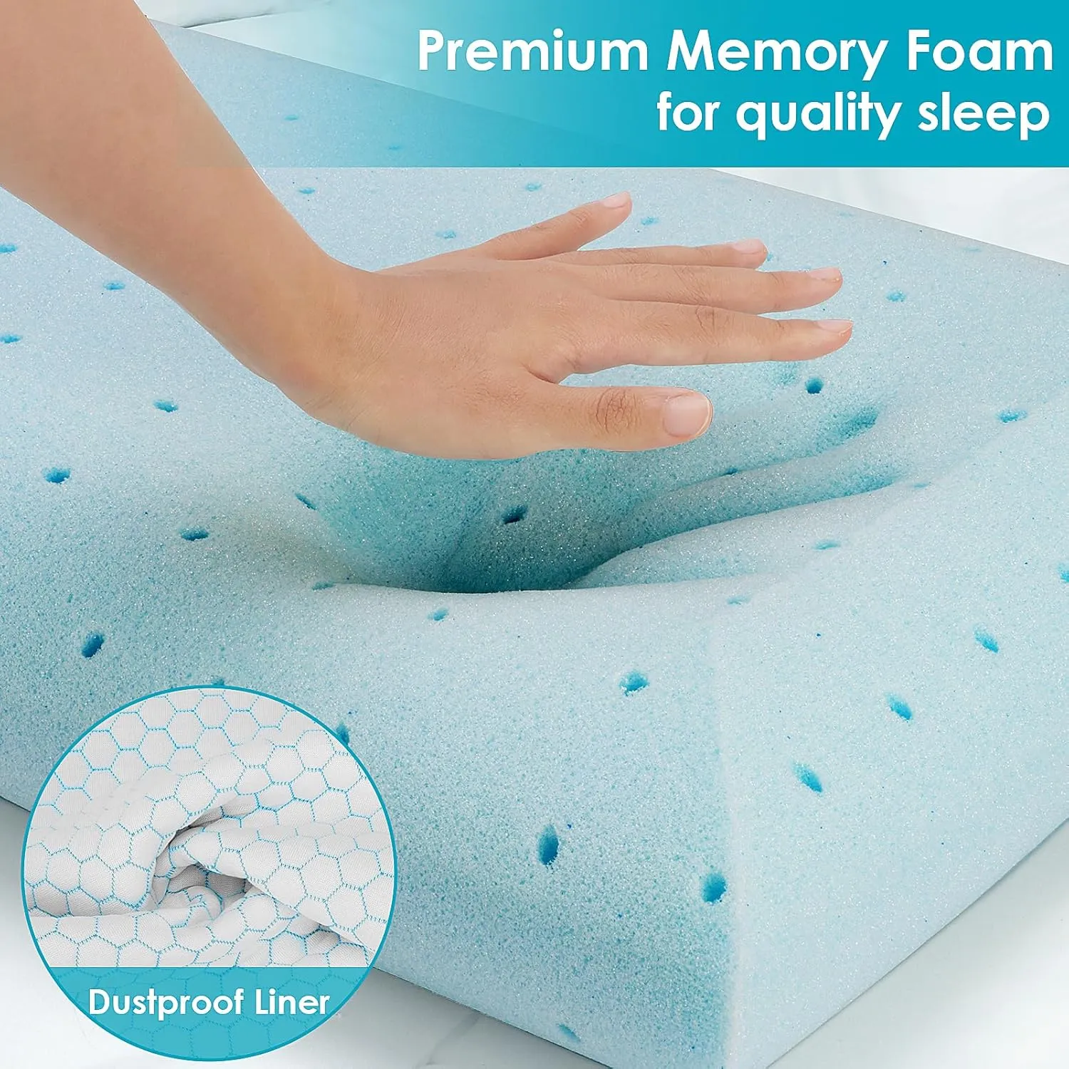 Memory Foam Pillows for Side, Back and Stomach Sleepers, Set of 2, Bed Pillow with Washable Cover and Breathable Mesh, Bed Pillow for Sleeping (Blue，Standard Size)