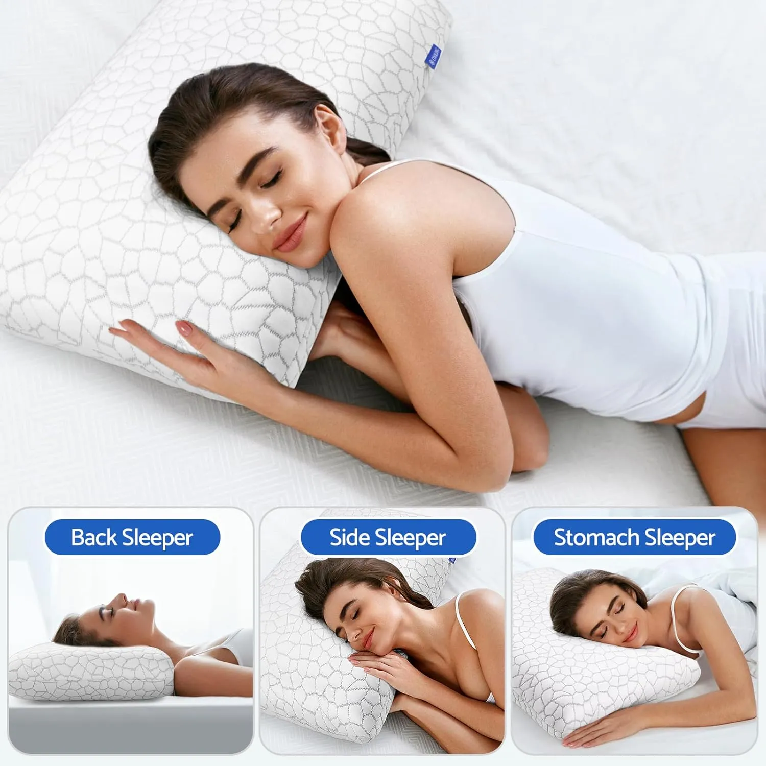 Memory Foam Pillows for Sleeping, Cooling Pillow with Removable and Machine Washable Cover, Bed Pillow for Side, Neck Pillow, Back and Stomach Sleepers, Standard Size (1 Pack), Fathers Day