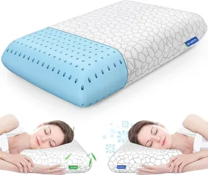 Memory Foam Pillows for Sleeping, Cooling Pillow with Removable and Machine Washable Cover, Bed Pillow for Side, Neck Pillow, Back and Stomach Sleepers, Standard Size (1 Pack), Fathers Day